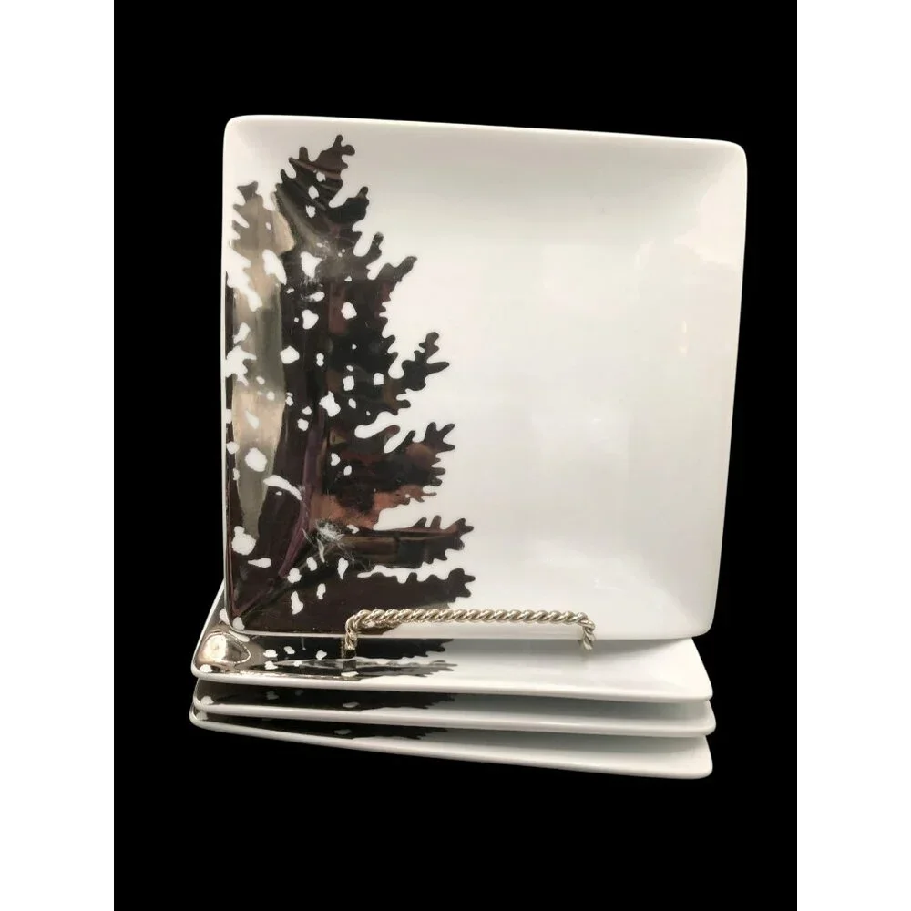 Set Of 4 West Elm Silver & White Ceramic Appetizer/Salad Plates 6